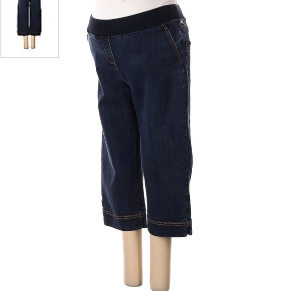 Announcements Maternity Dark Wash Blue Capri Jeans Size Small 4/6 Elastic Panel - Picture 1 of 8